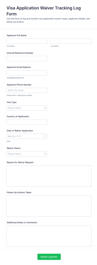 Visa Application Waiver Tracking Log Form Template