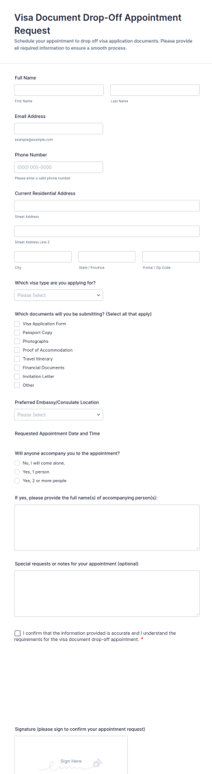 Visa Document Drop Off Appointment Request Form Template