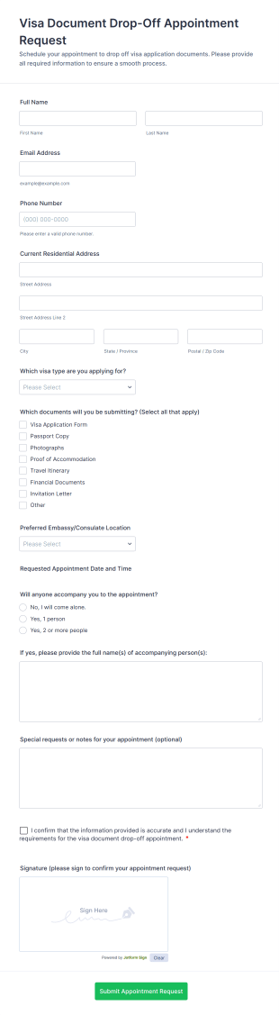 Visa Document Drop Off Appointment Request Form Template