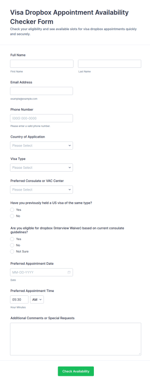 Visa Dropbox Appointment Availability Checker Form Template