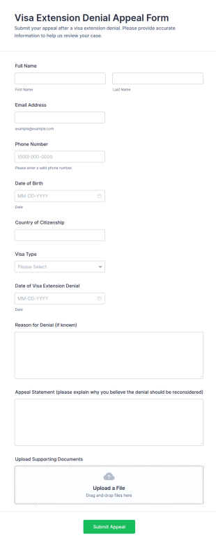 Visa Extension Denial Appeal Form Template