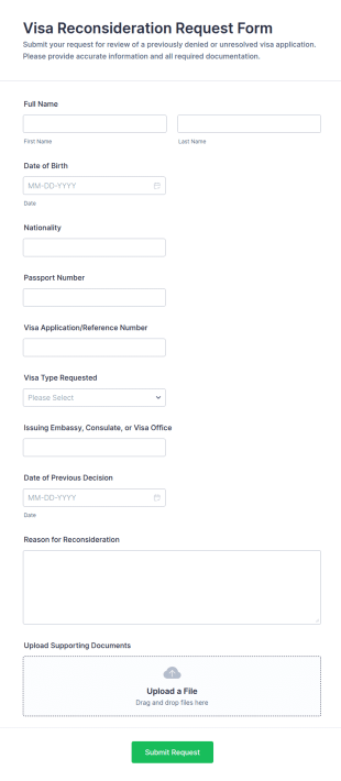 Visa Reconsideration Request Form Template