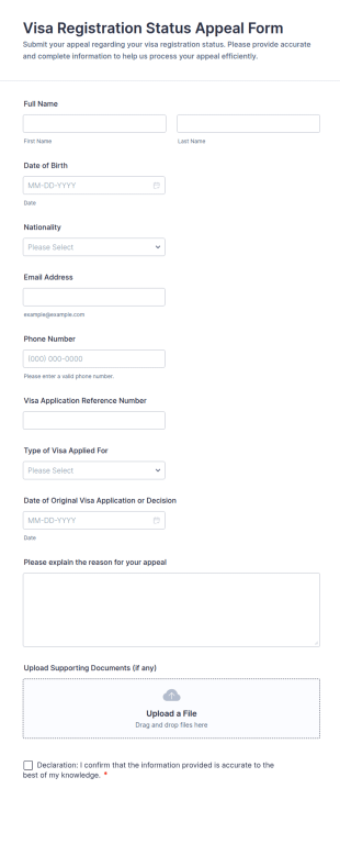Visa Registration Status Appeal Form Template