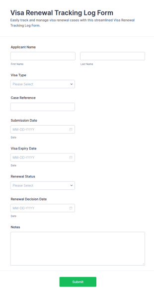 Visa Renewal Tracking Log Form Template
