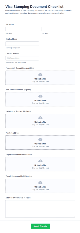 Visa Stamping Document Checklist Form Template