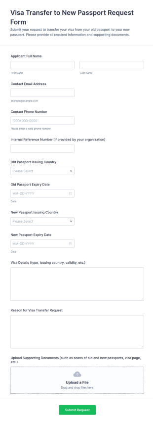 Visa Transfer To New Passport Request Form Template