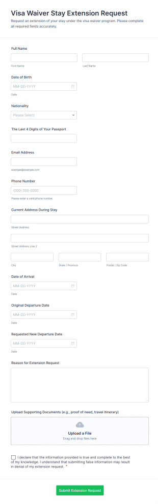 Visa Waiver Stay Extension Request Form Template