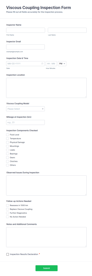 Viscous Coupling Inspection Form Template