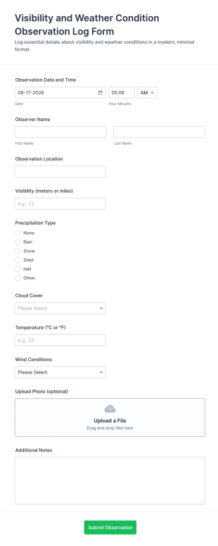 Visibility And Weather Condition Observation Log Form Template