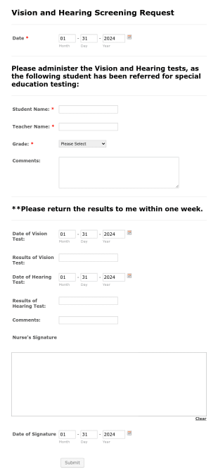 Vision And Hearing Screening Form Template