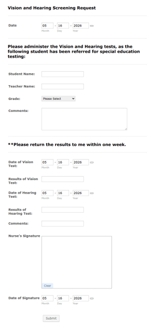 Vision And Hearing Screening Form Template