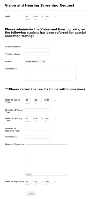 Vision And Hearing Screening Form Template