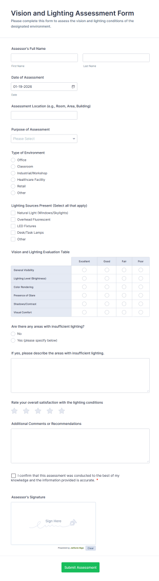 Vision And Lighting Assessment Form Template