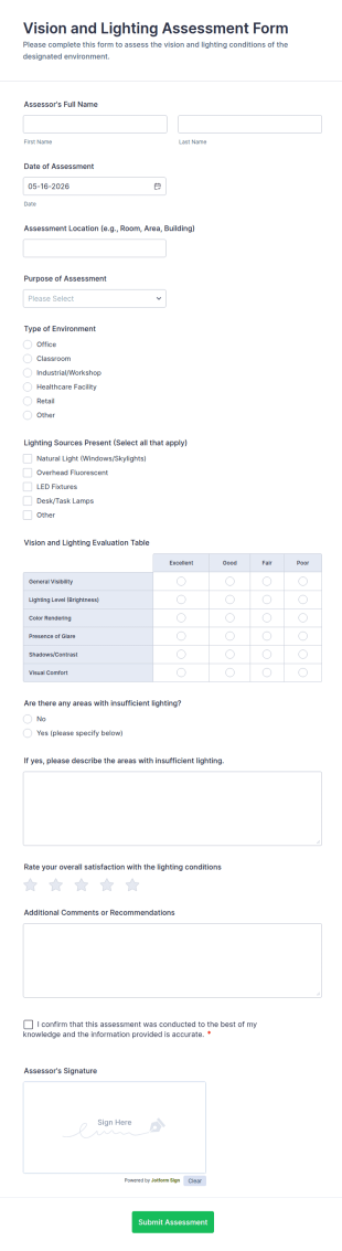 Vision And Lighting Assessment Form Template