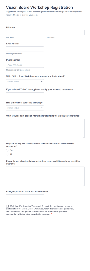 Vision Board Workshop Registration Form Template