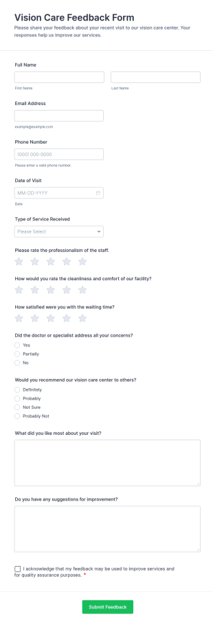 Vision Care Feedback Form Template