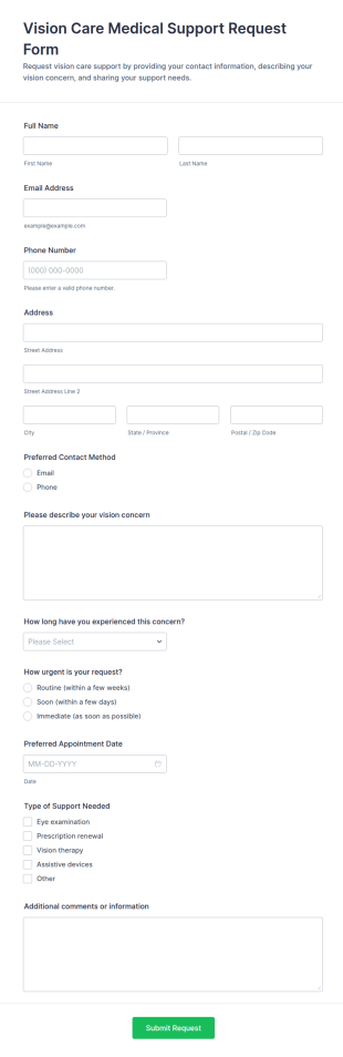 Vision Care Medical Support Request Form Template