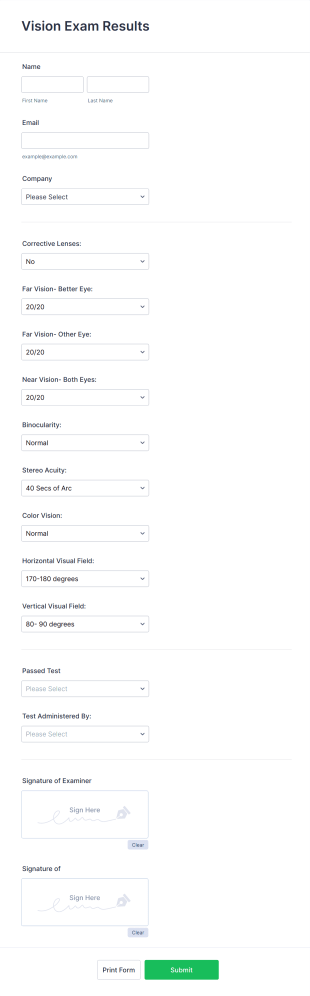Vision Exam Results Form Template