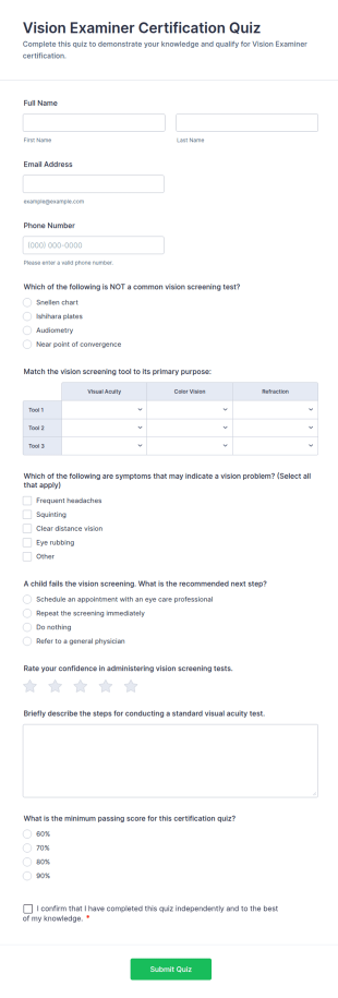 Vision Examiner Certification Quiz Form Template