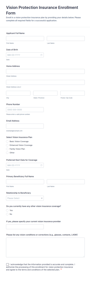 Vision Protection Insurance Enrollment Form Template