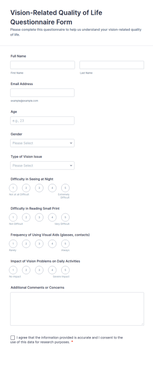Vision Related Quality Of Life Questionnaire Form Template