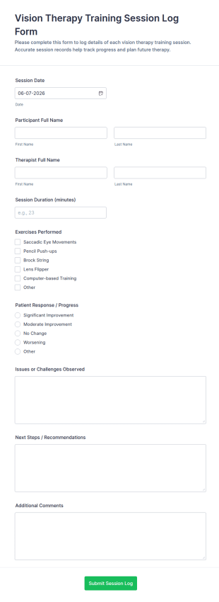 Vision Therapy Training Session Log Form Template