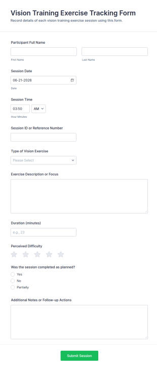 Vision Training Exercise Tracking Form Template
