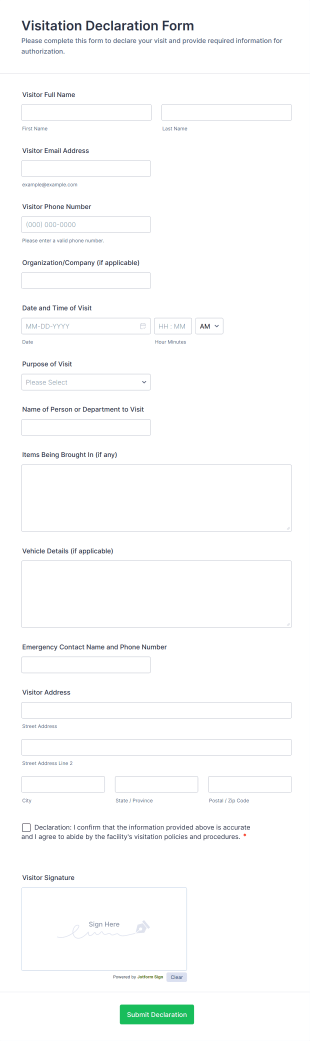 Visitation Declaration Form Template