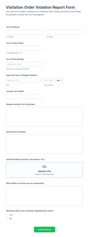 Visitation Order Violation Report Form Template