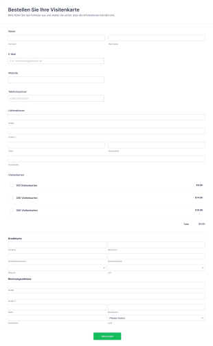 Visitenkarten Bestellformular
