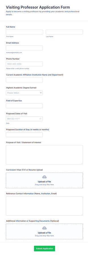 Visiting Professor Application Form Template