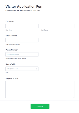 Visitor Application Form Form Template