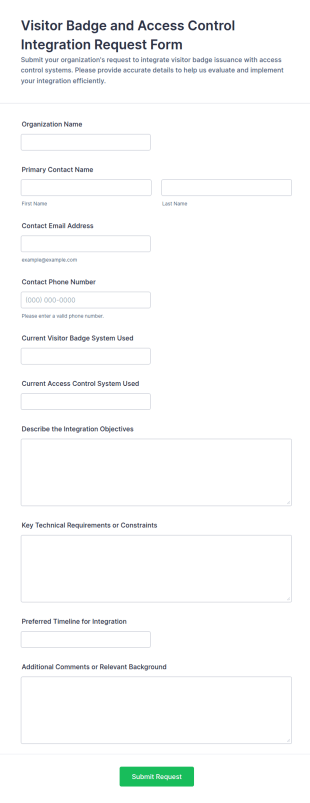 Visitor Badge And Access Control Integration Request Form Template