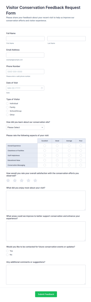 Visitor Conservation Feedback Request Form Template