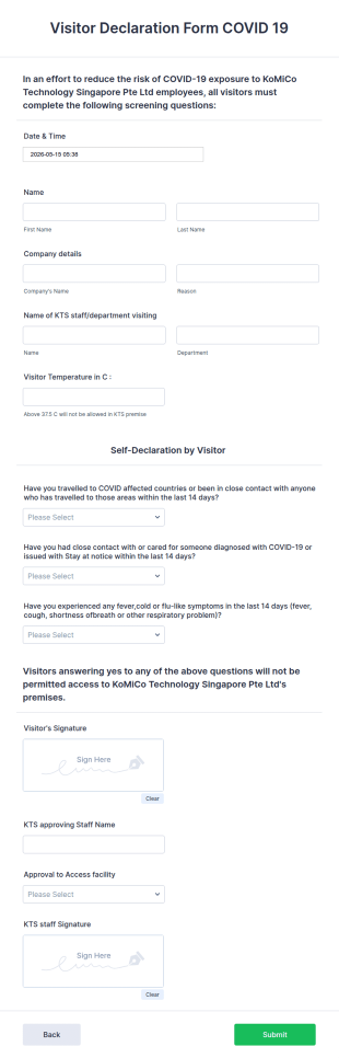 Visitor Declaration Form COVID 19