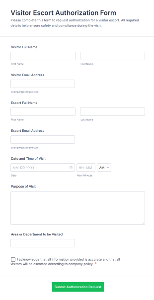 Visitor Escort Authorization Form Template
