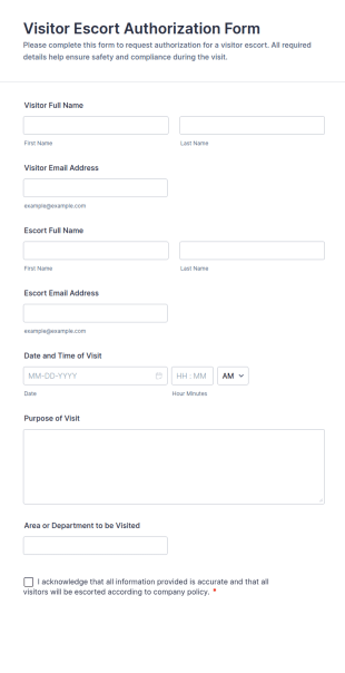 Visitor Escort Authorization Form Template