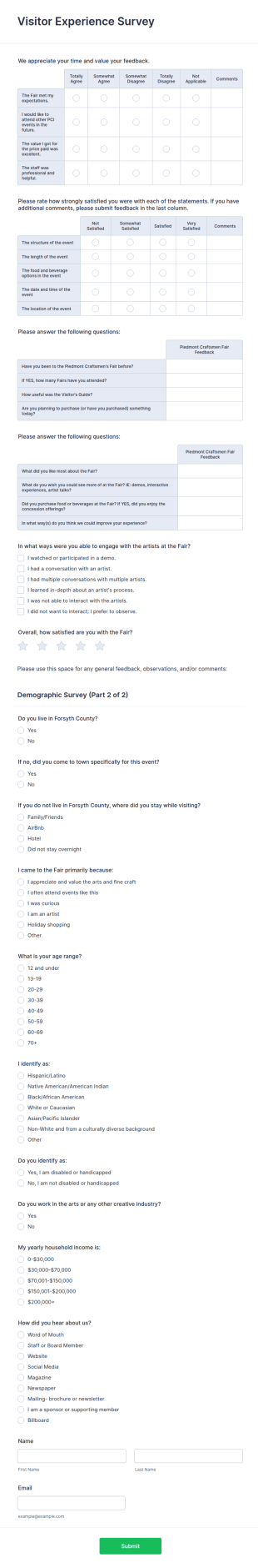 Visitor Experience Survey Form Template