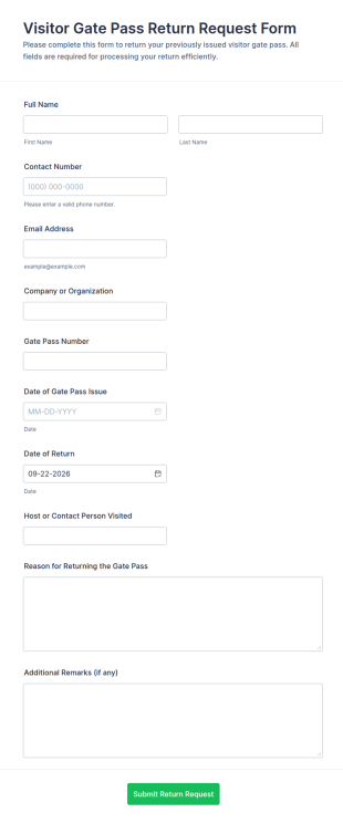 Visitor Gate Pass Return Request Form Template