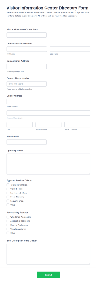 Visitor Information Center Directory Form Template
