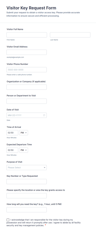 Visitor Key Request Form Template