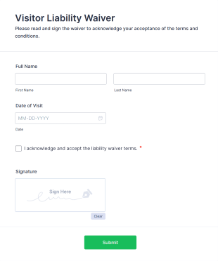 Visitor Liability Waiver Form Template