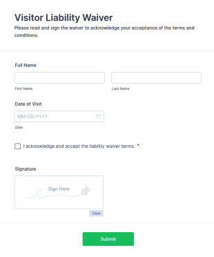 Visitor Liability Waiver Form Template