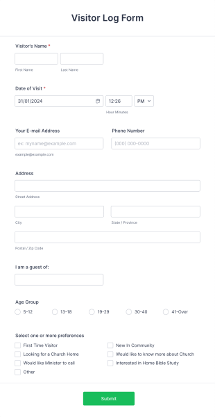Visitor Log Form Template