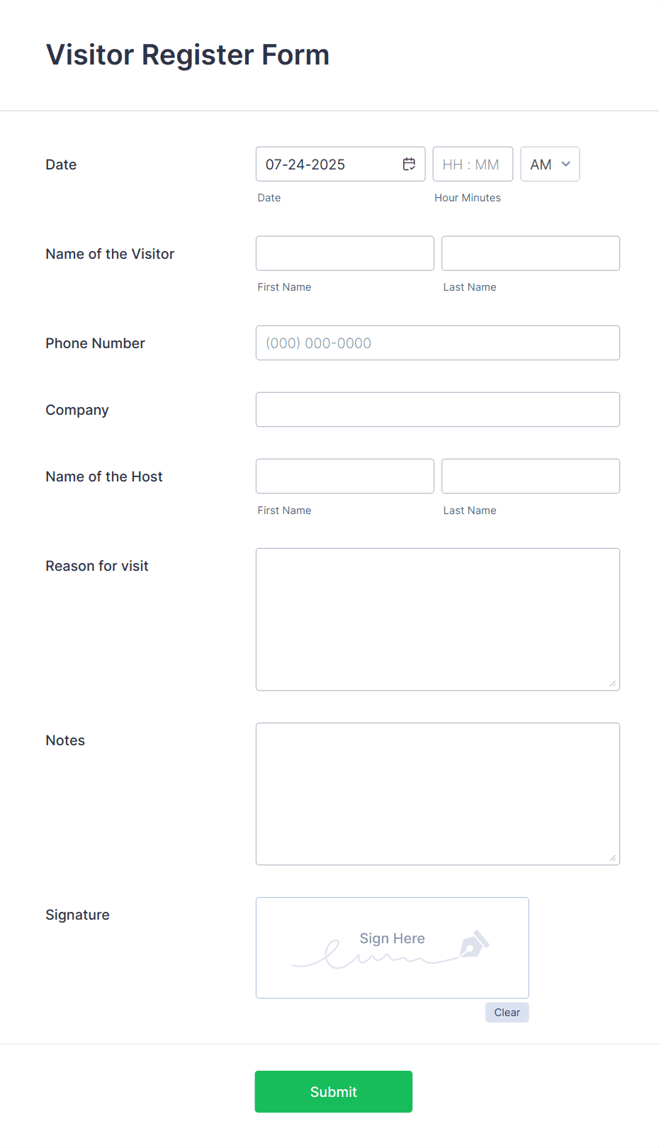 Visitor Register Form Template | Jotform