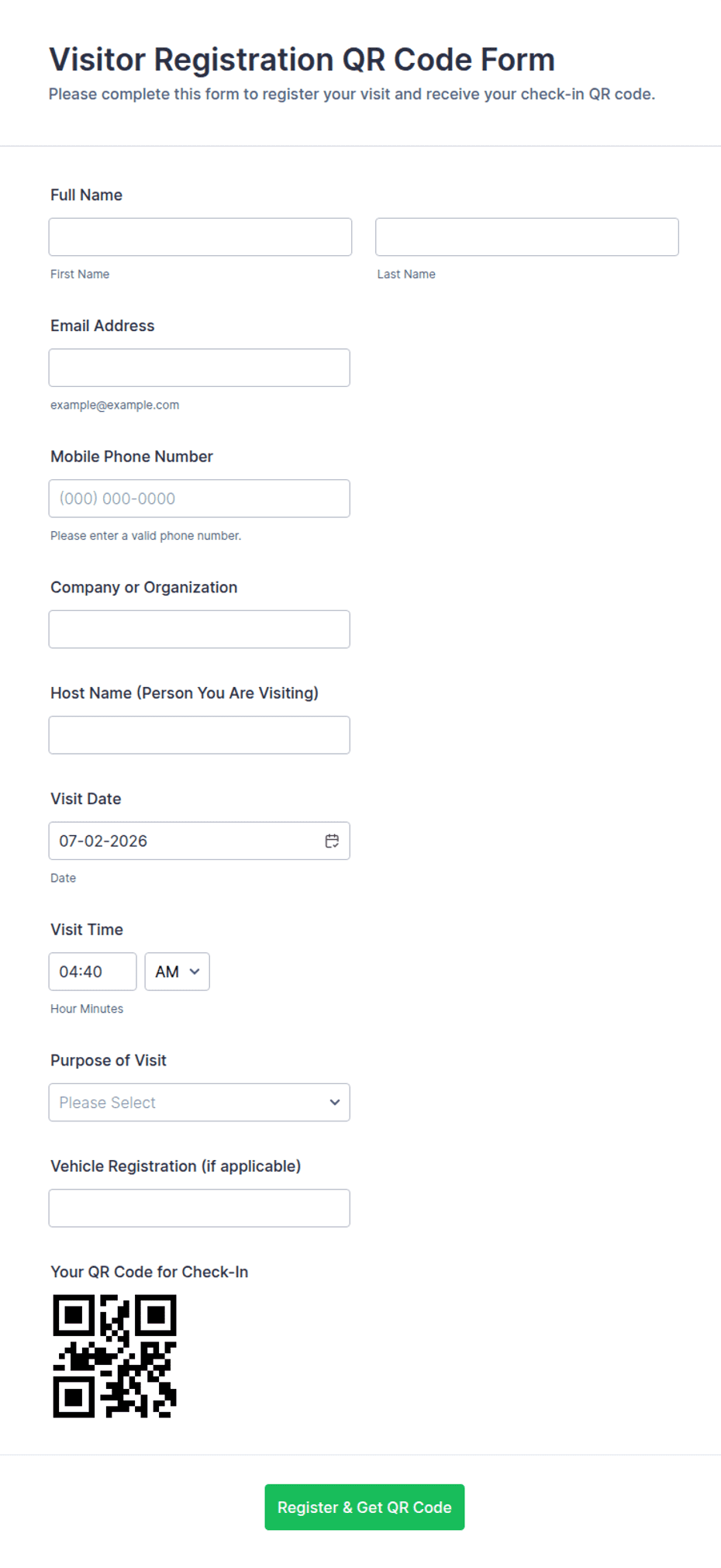 Adp Mobile Qr Code Form.pdf Visitor Registration QR Code Form Template | Jotform