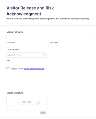 Visitor Release And Risk Acknowledgment Form Template