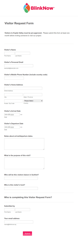 Visitor Request Form BlinkNow