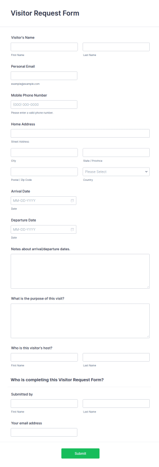 Visitor Request Form Template