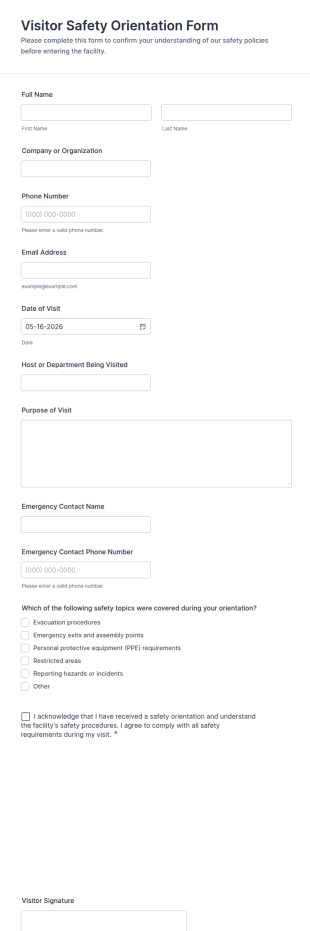 Visitor Safety Orientation Form Template
